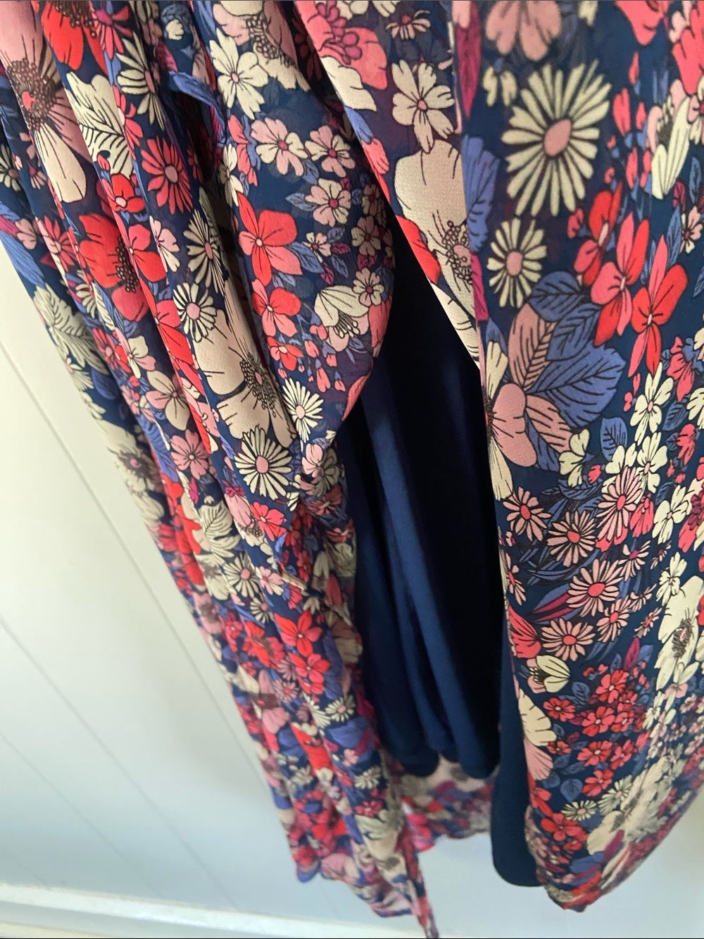 BCBG Paris Floral Navy Pink Cream Sleeveless Dress - Picture 8 of 9